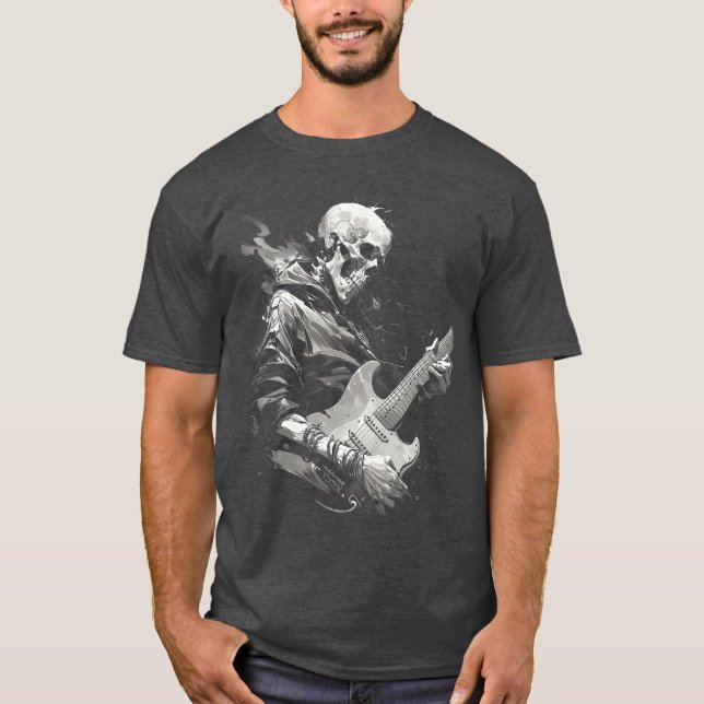 Skeleton playing guitar Rock Shredding Guitar 4 T-Shirt (Front)