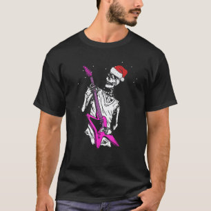 Skeleton Playing Guitar Santa Hat X Mas Cool Chris T-Shirt