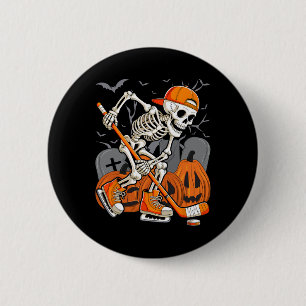 Skeleton Playing Hockey Funny Halloween Men Women 6 Cm Round Badge