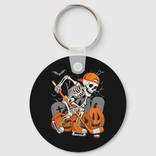 Skeleton Playing Hockey Funny Halloween Men Women  Key Ring