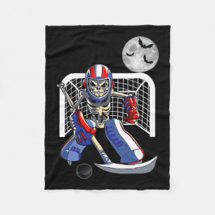 Skeleton Playing Ice Hockey Happy Halloween Day Bo Fleece Blanket