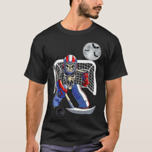 Skeleton Playing Ice Hockey Happy Halloween Day Bo T-Shirt