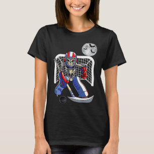 Skeleton Playing Ice Hockey Happy Halloween Day Bo T-Shirt