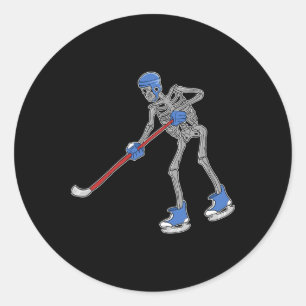 Skeleton Playing Ice Hockey Horror Skull Player Ha Classic Round Sticker