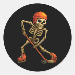 Skeleton Playing Ice Hockey Player Halloween Costu Classic Round Sticker