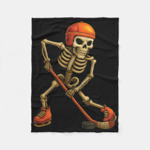 Skeleton Playing Ice Hockey Player Halloween Costu Fleece Blanket