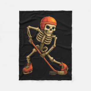 Skeleton Playing Ice Hockey Player Halloween Costu Fleece Blanket