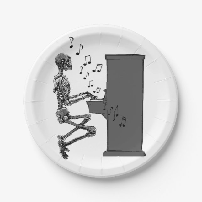 Skeleton Playing Piano Music Funny Paper Plate (Front)