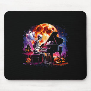 Skeleton Playing Piano With Ghost Creepy Halloween Mouse Pad