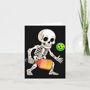 Skeleton playing pickle ball halloween costume card