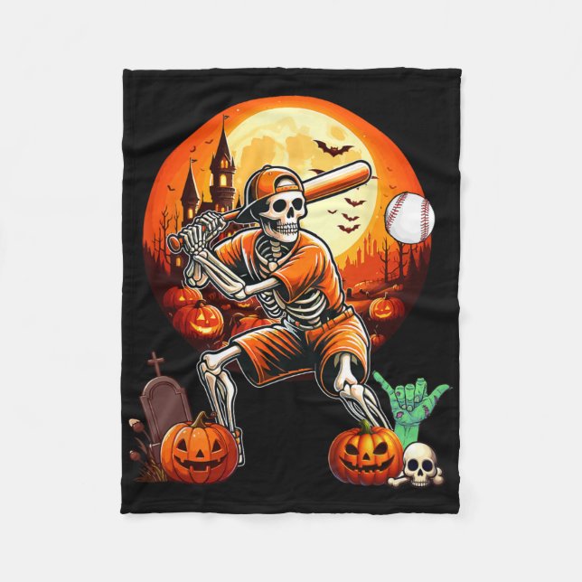 Skeleton Playing Sell Halloween Player Trainer Fan Fleece Blanket (Front)