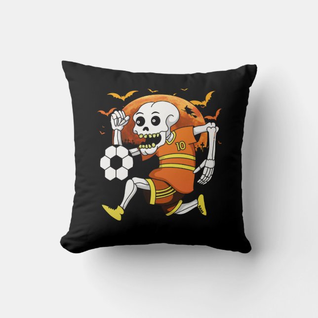 Skeleton Playing Soccer Funny Halloween Soccer Spo Cushion (Front)