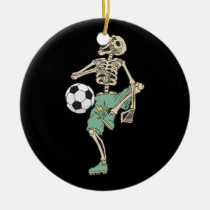 Skeleton Playing Soccer Halloween Costume Men Wome Ceramic Ornament
