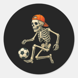 Skeleton Playing Soccer Halloween Footbyll Graphic Classic Round Sticker