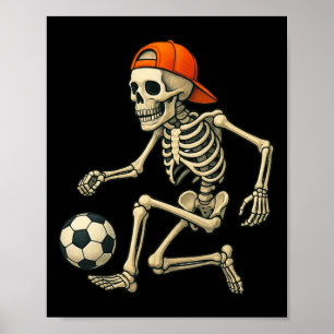 Skeleton Playing Soccer Halloween Footbyll Graphic Poster
