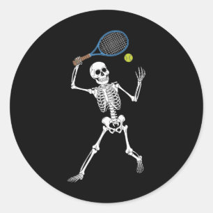 Skeleton Playing Tennis Lovers Spooky Halloween Pl Classic Round Sticker