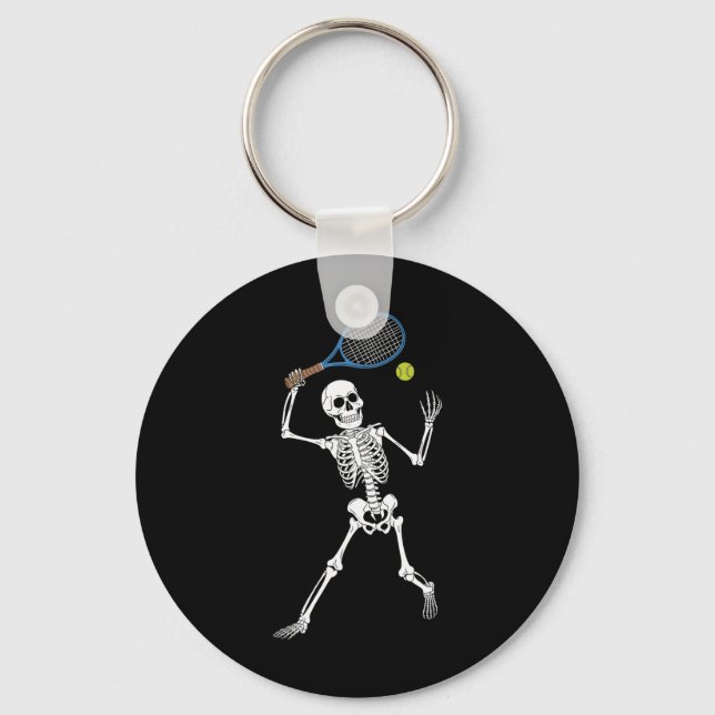 Skeleton Playing Tennis Lovers Spooky Halloween Pl Key Ring (Front)