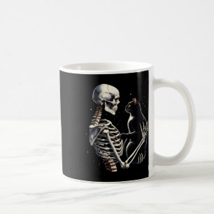 Skeleton Playing With A Cat Graphic Skull Cat Grap Coffee Mug