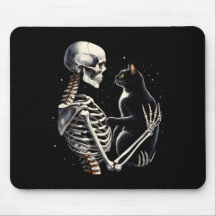 Skeleton Playing With A Cat Graphic Skull Cat Grap Mouse Pad