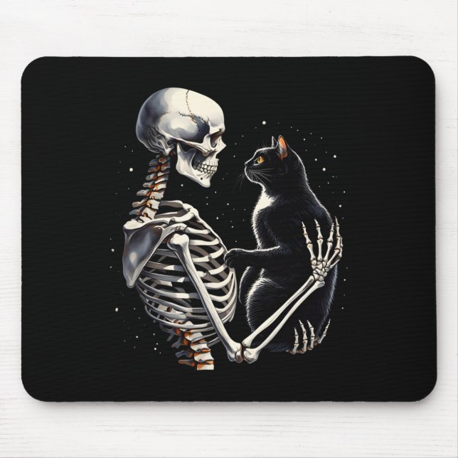 Skeleton Playing With A Cat Graphic Skull Cat Grap Mouse Pad (Front)