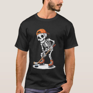 Skeleton Plays Funny Ice Hockey Halloween Skater S T-Shirt