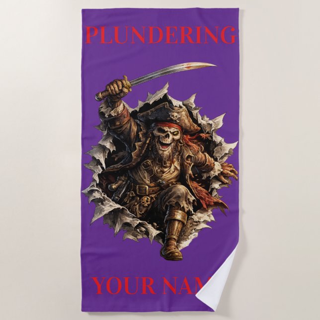 Skeleton Plundering Pirate  Beach Towel (Front)