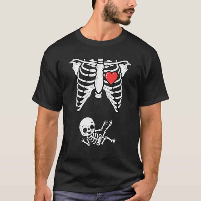 Skeleton Pregnancy Announcemen Xray Halloween Cost T-Shirt (Front)
