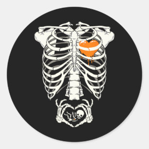 Skeleton Pregnancy Announcement New Mum Halloween Classic Round Sticker