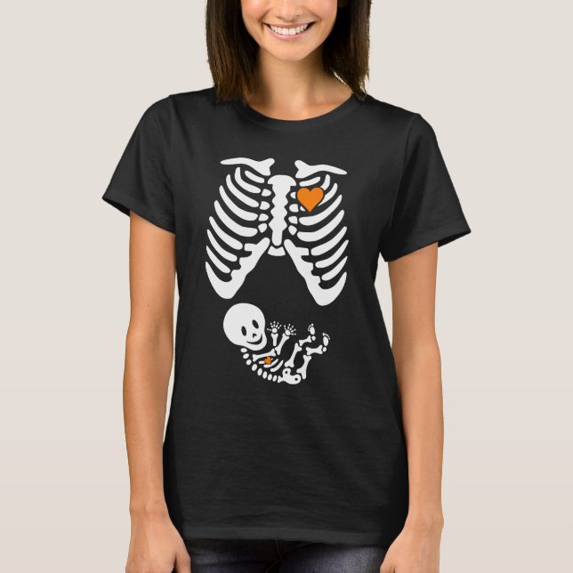 Skeleton Pregnancy Announcement XRay Halloween Cos T-Shirt (Front)