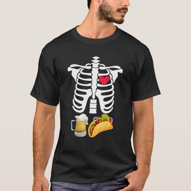 Skeleton Pregnancy Beer Tacos X-Ray Halloween Cost T-Shirt (Front)