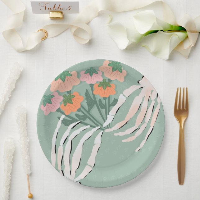 Skeleton Pumpkin Bouquet Halloween Bridal Shower Paper Plate (Wedding)