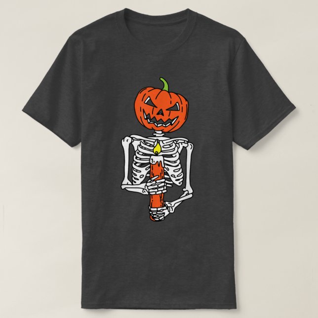 Skeleton Pumpkin Lazy Halloween Costume Scary Jack T-Shirt (Design Front)