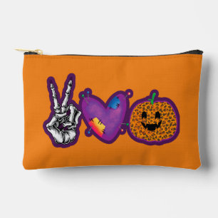 Skeleton Pumpkin Peace Love Halloween Accessory Pouch