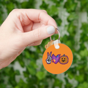 Skeleton Pumpkin Peace Love Halloween Key Ring