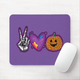Skeleton Pumpkin Peace Love Halloween Mouse Pad