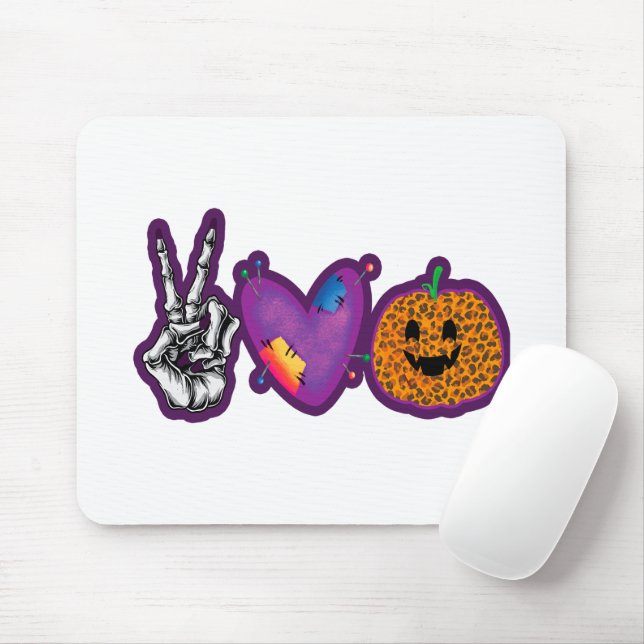 Skeleton Pumpkin Peace Love Halloween Mouse Pad (With Mouse)