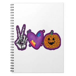 Skeleton Pumpkin Peace Love Halloween Notebook