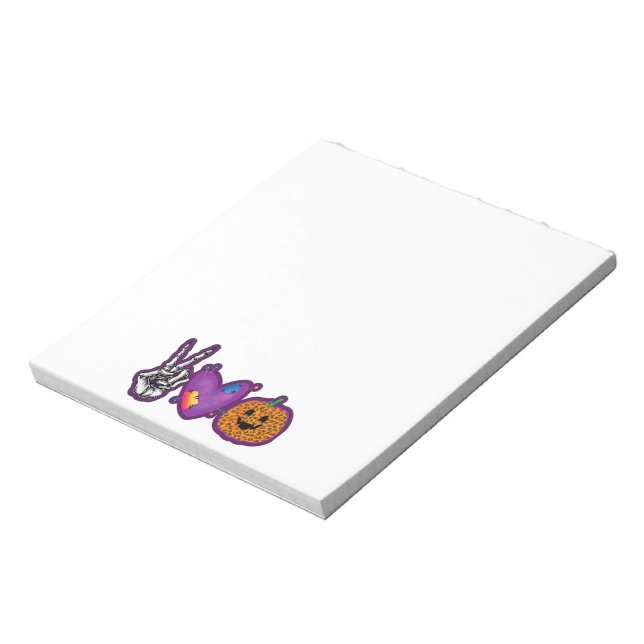 Skeleton Pumpkin Peace Love Halloween Notepad (Rotated)