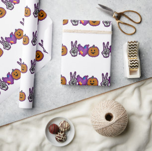 Skeleton Pumpkin Peace Love Halloween Wrapping Paper