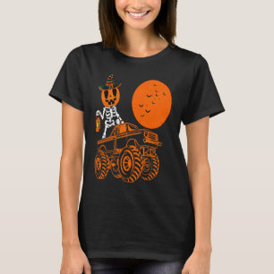 Skeleton Pumpkin Riding Monster Truck Halloween Co T-Shirt