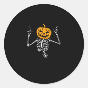 Skeleton Pumpkin Rocket Halloween Spooky Men Women Classic Round Sticker