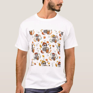 Skeleton Pumpkin Spice Latte Funny Halloween Art T-Shirt