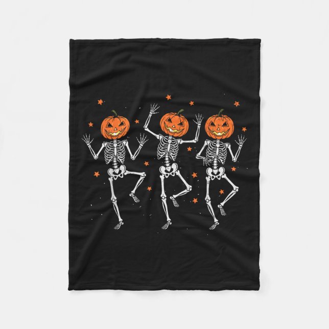 Skeleton Pumpkin Spooky Dancing Halloween Dance Co Fleece Blanket (Front)