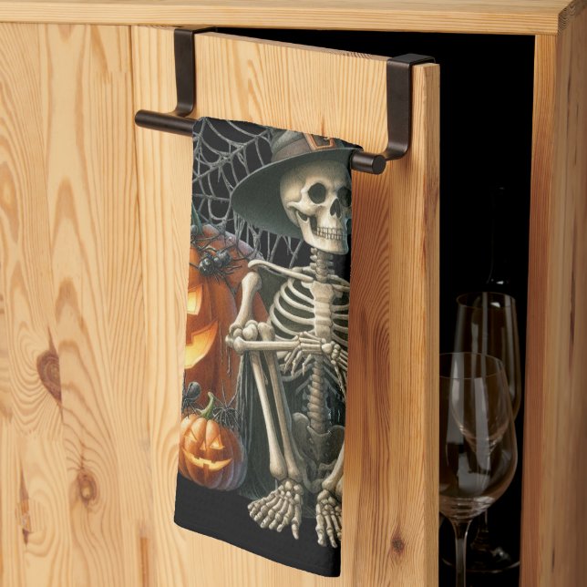 Skeleton Pumpkins Halloween Kitchen Towels (Thirds Fold)