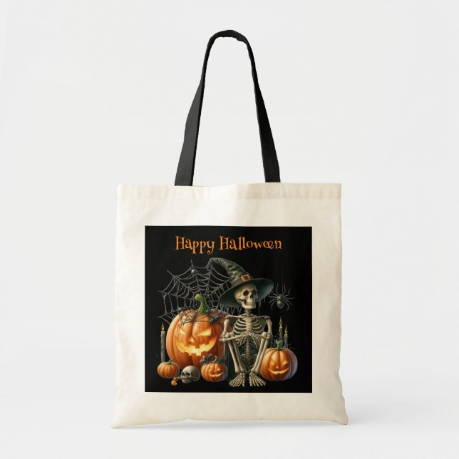 Skeleton Pumpkins Halloween Tote Bag (Front)