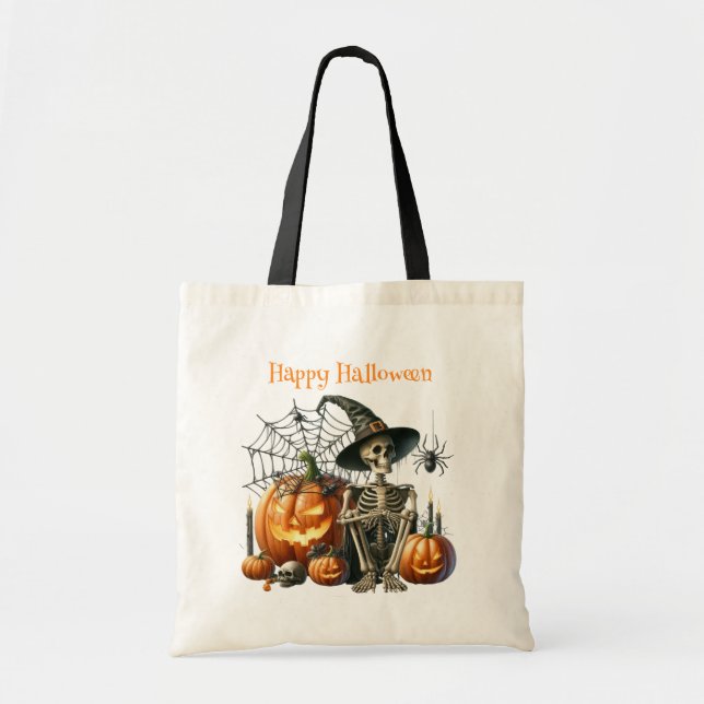 Skeleton Pumpkins Halloween Tote Bag (Front)