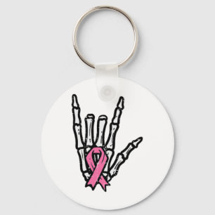 Skeleton Punk Rock Rocker Pink Breast Cancer Aware Key Ring