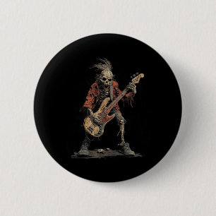 Skeleton Punk Rocker Halloween Bass Guitar Rock N 6 Cm Round Badge