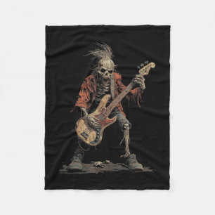 Skeleton Punk Rocker Halloween Bass Guitar Rock N Fleece Blanket