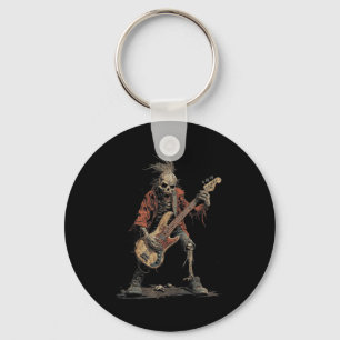 Skeleton Punk Rocker Halloween Bass Guitar Rock N Key Ring